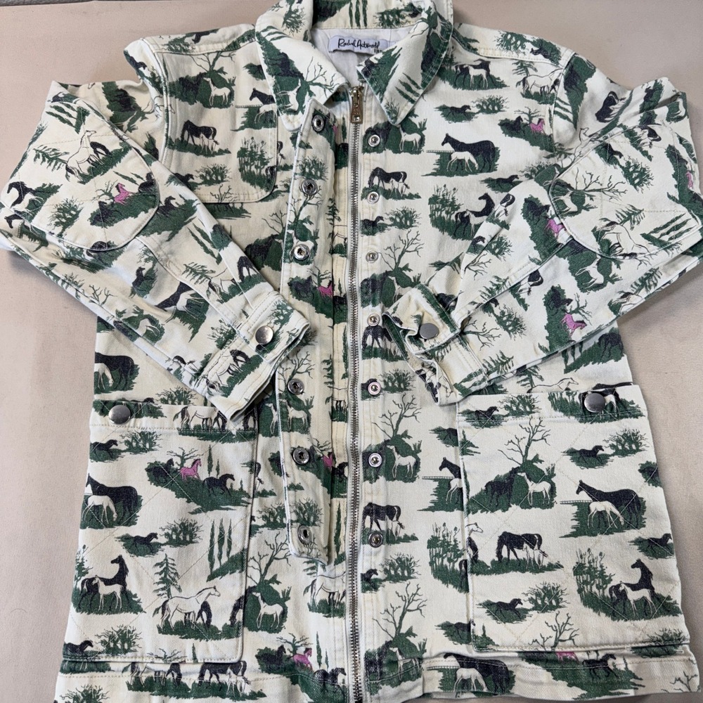 Rachel Antonoff Lizzie Denim Jean Jacket Horse Print Equestrian Size Small EUC - Picture 10 of 16